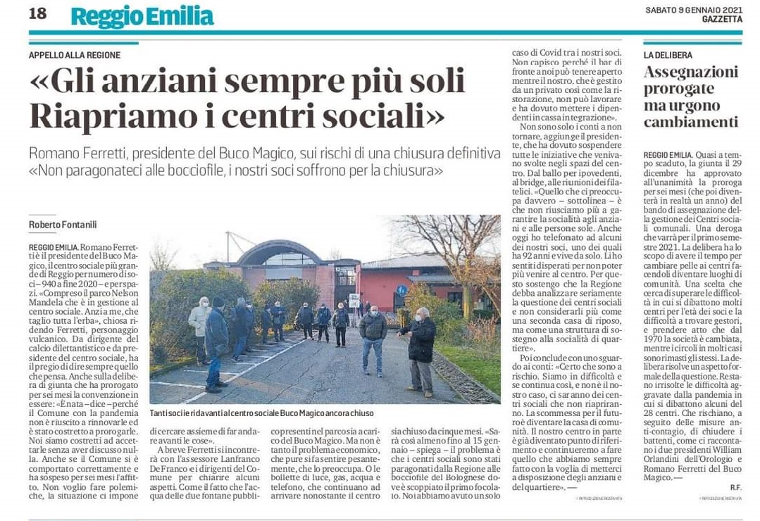 Scopri di più sull'articolo Reggio Emilia: “Gli anziani sempre più soli, riapriamo i centri sociali”